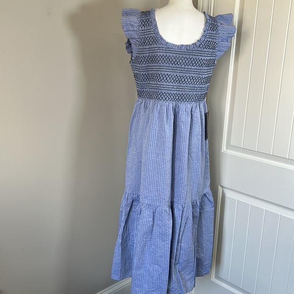 Tuckernuck POMANDER PLACE Seersucker Smocked Maxine Dress Blue Sz XL NEW - Picture 10 of 15